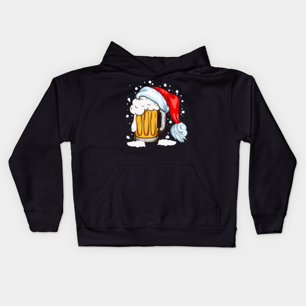 Christmas T-shirt Christmas beer in a Santa hat Kids Hoodie by Crazy.Prints.Store